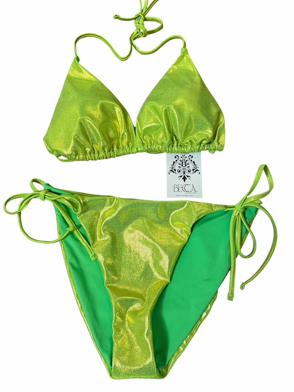 BECCA by Rebecca Virtue Liquid Metal Bikini Set in meadow neon lime green large - Picture 5 of 13